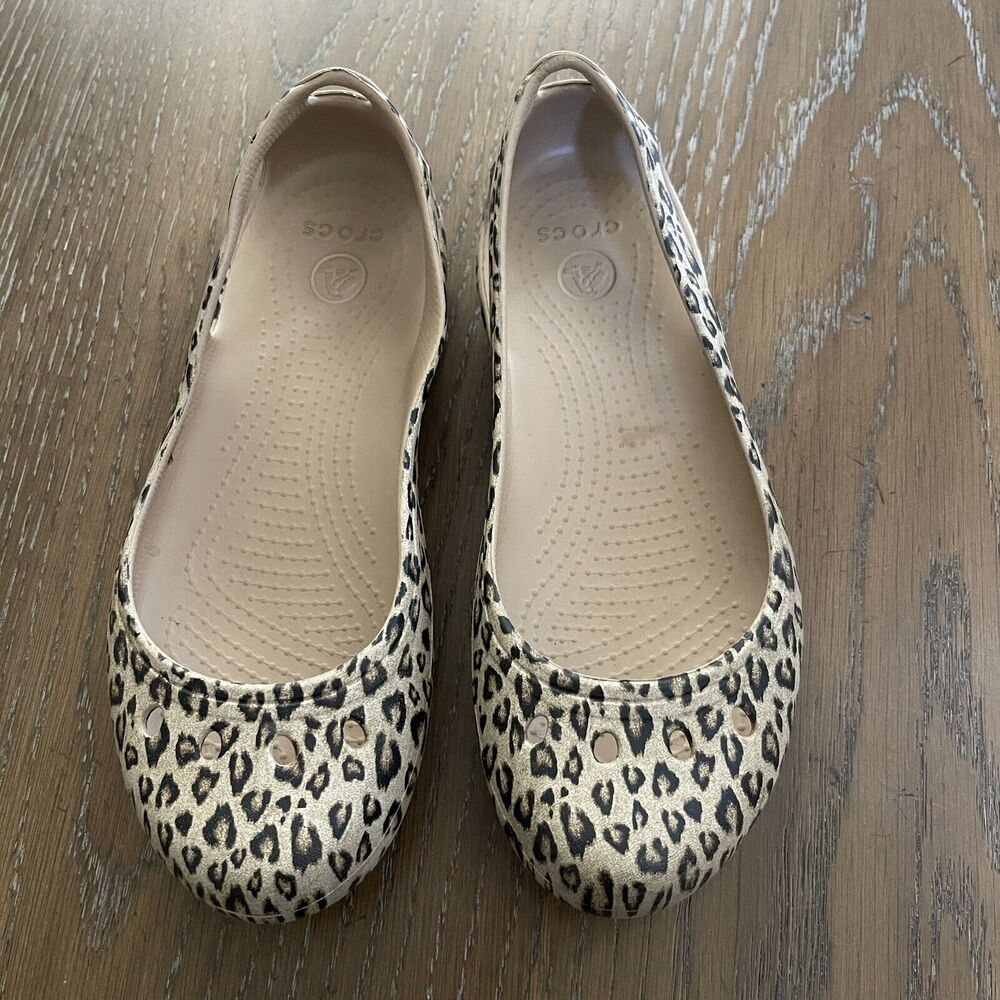 Crocs Kadee Animal Print Shoes Womens Size 6‎ Beige Slip On Slingback